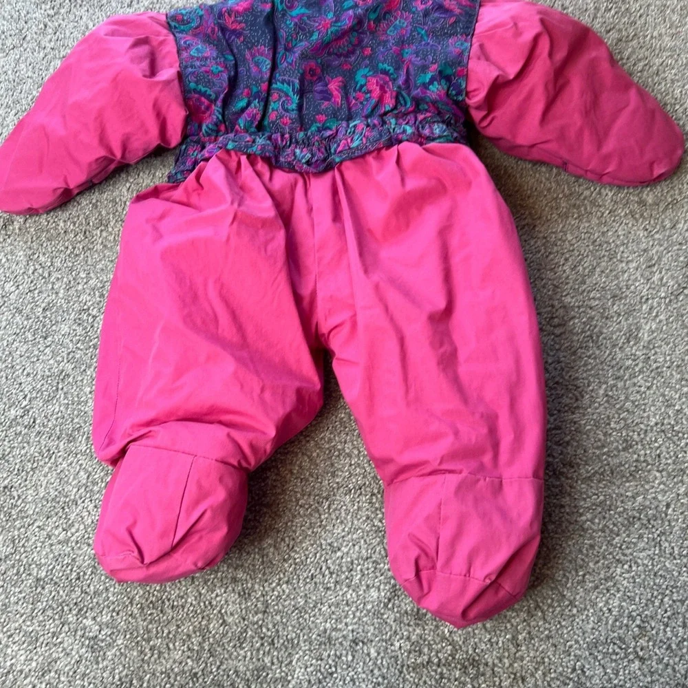 vtg‎ ski snow suit baby 6-9m pink one piece retro outdoor gorpcore 80s geometric